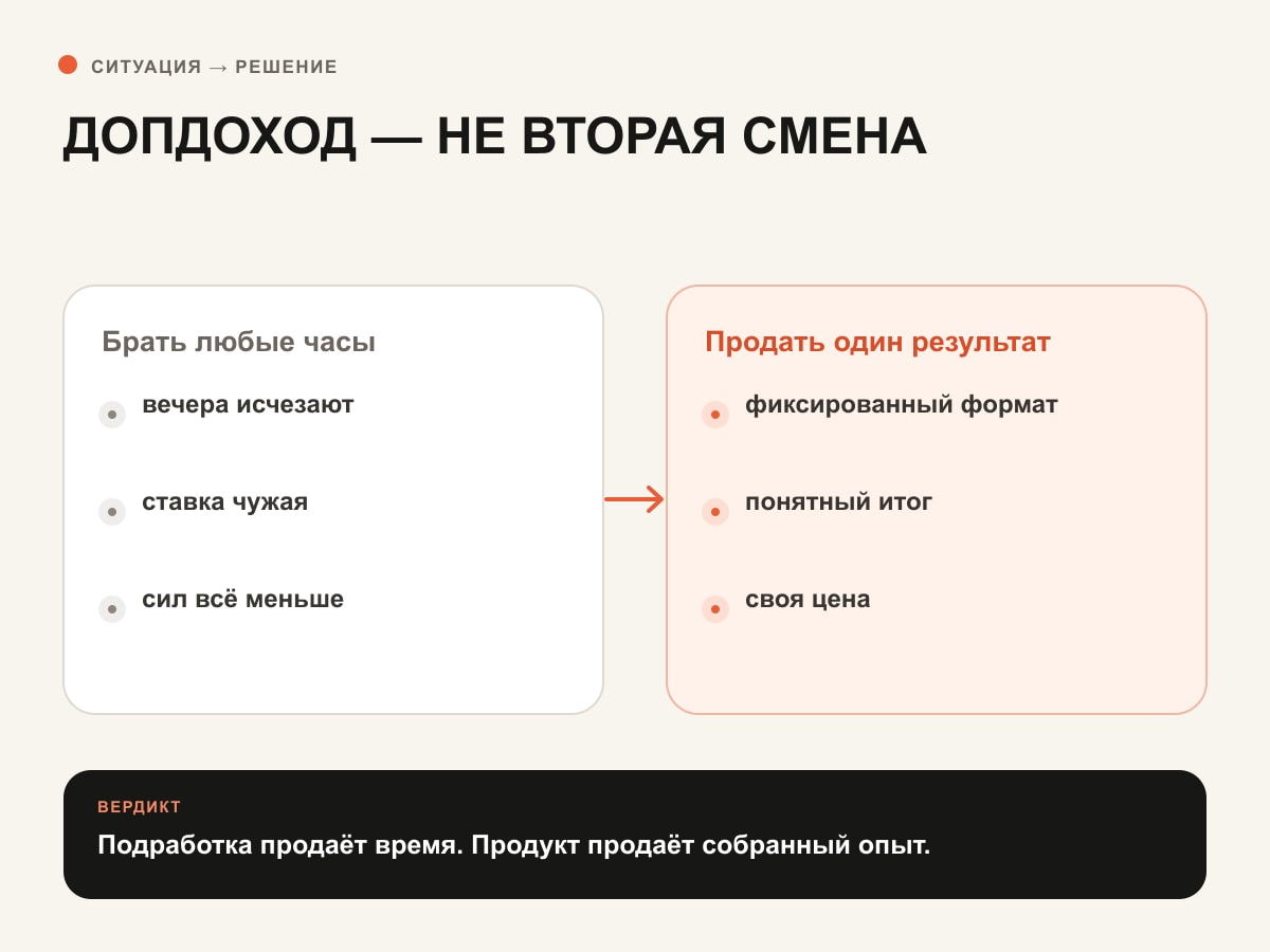 Сравнение бесконечной подработки и небольшой услуги с ограниченным объёмом работы